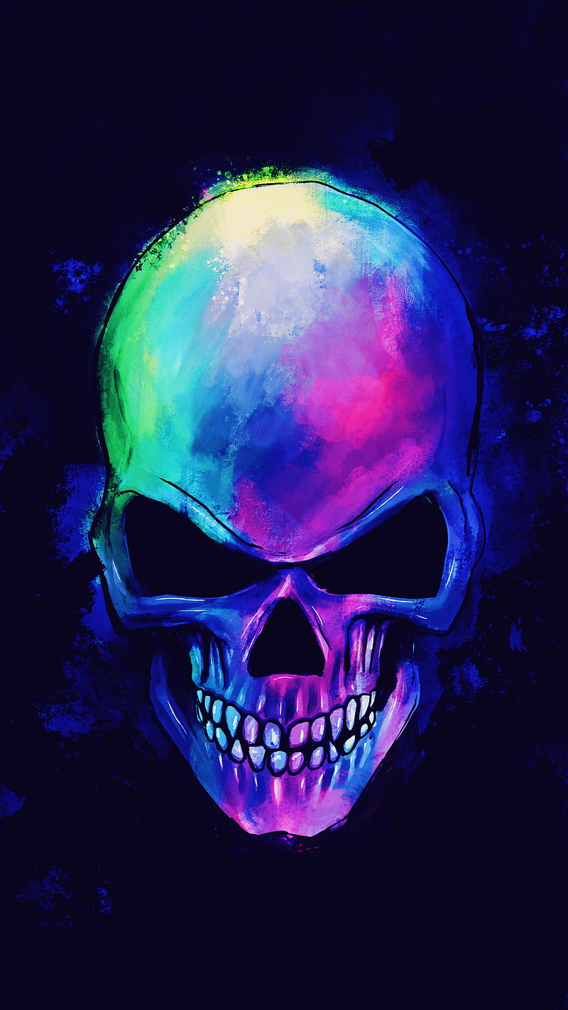 Epic Art Skull, Art, Epic, My, amoled, badass, bones, colorful, dead, evil, head, illustration, mean, oled, painting, rgb, skeleton, skull, vibrant, HD phone wallpaper