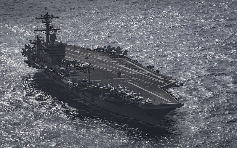 USS Carl Vinson, CVN-70, deck of an aircraft carrier, ocean, top view, American nuclear aircraft carrier, warship, US Navy, USA, HD wallpaper