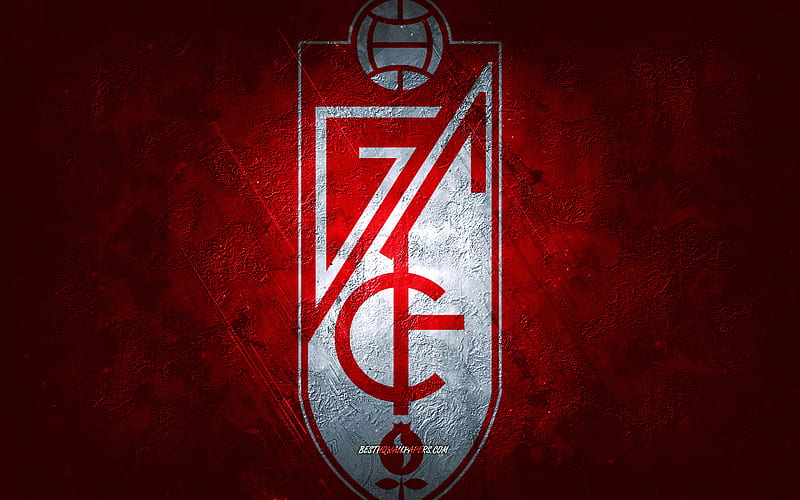 Granada CF, Spanish football club, red stone background, Granada CF logo, grunge art, La Liga, football, Spain, Granada CF emblem, HD wallpaper