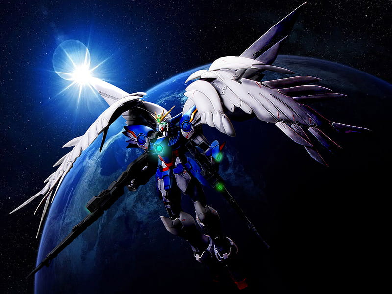 Wing Zero Custom, gundam, wing zero, space, angel, earth, wing, HD wallpaper
