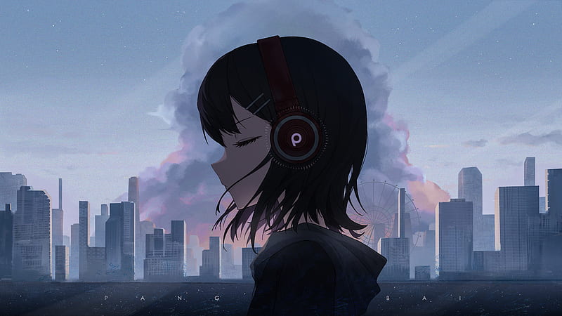 Anime Girl Listening To Music In Earphones Background, Egirl Profile  Picture Background Image And Wallpaper for Free Download