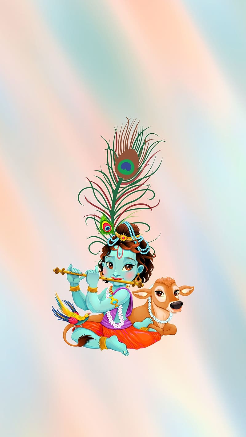 Baby Krishna, art, cow, krishna, indian, yellow, baby, cute, fantasy, pink,  god, HD wallpaper | Peakpx