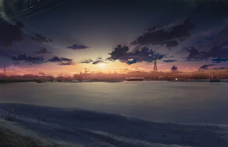 distant, sunset, anime, other, HD wallpaper