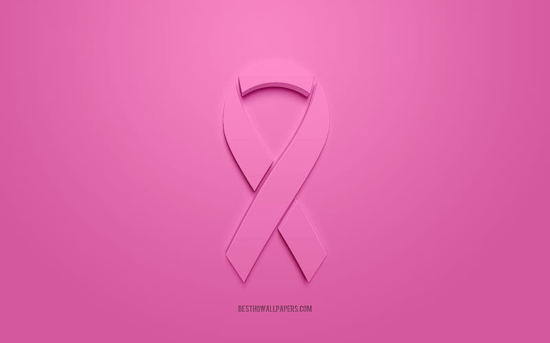 Breast Cancer ribbon, creative 3D logo, pink 3d ribbon, Breast Cancer Awareness ribbon, Breast Cancer, pink background, Cancer ribbons, Awareness ribbons, HD wallpaper