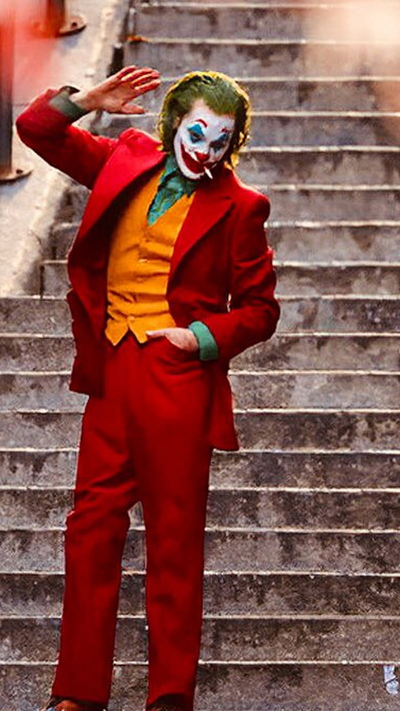Joker on stairs , happy joker, jacqueline phoenix, joker 2019, HD phone wallpaper