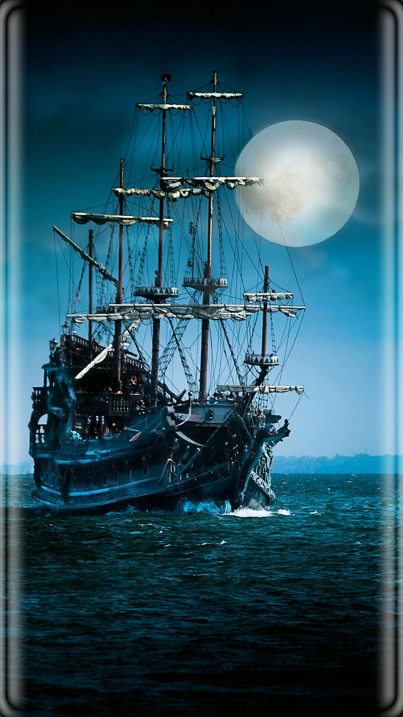 Pirate Ship, pirates, ship, ships, pirate, galaxy, sailing, night, moon, sea, HD phone wallpaper