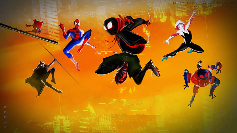 Spider Verse Jumping, spiderman, superheroes, artwork, digital-art, art, artstation, HD wallpaper