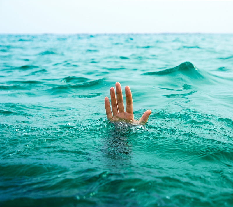 sink into sea, hand, HD wallpaper