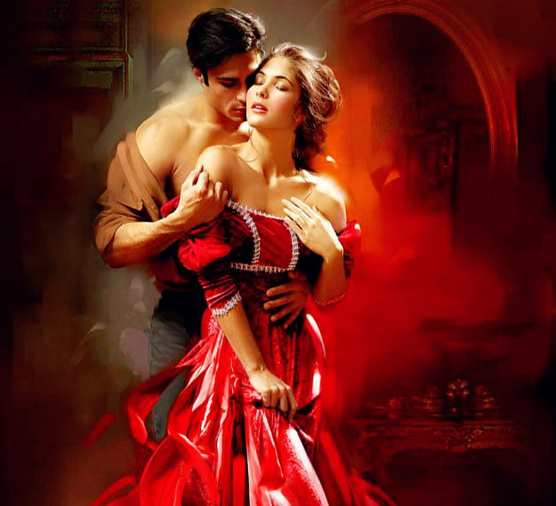 Passion, lovers, red, art, passionate, love, bonito, HD wallpaper
