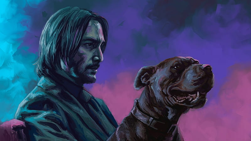 John Wick With Dog Art, keanu-reeves, john-wick, movies, artwork, HD wallpaper