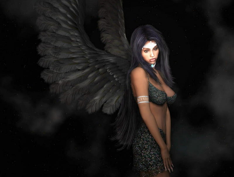 SAD DARK ANGEL, female, wings, gothic, angel, dark, sad, black, HD wallpaper
