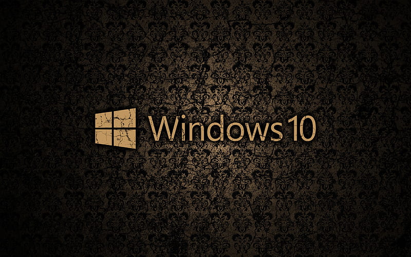 Windows 10, vintage pattern, logo, brown background, Windows 10 logo, Microsoft, HD wallpaper