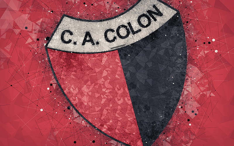 Club Atletico Colon logo, geometric art, Argentinian football club, red abstract background, Argentine Primera Division, football, Santa Fe, Argentina, creative art, Colon Santa FE, HD wallpaper