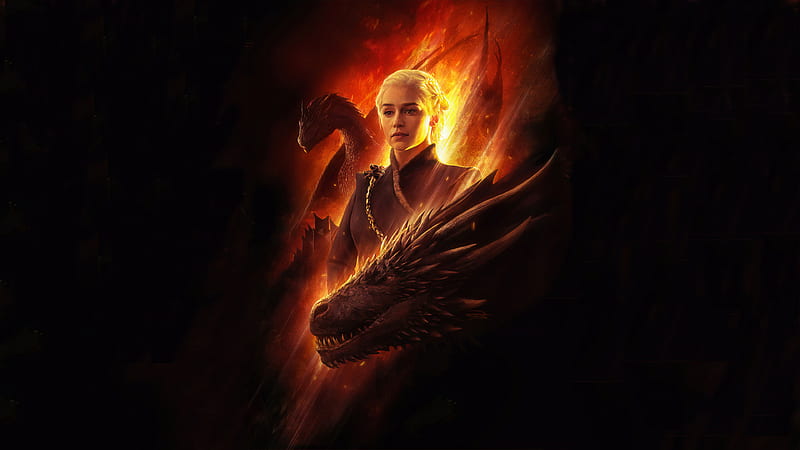 mother of dragons, colorful, crank, emilia clarke, fire, game of thrones, got, ice, khaleesi, phoenix, targaryen, HD wallpaper
