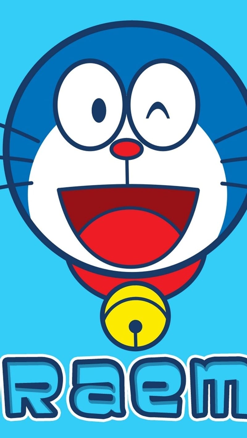 Doraemon , Wink, cartoon, animated, blue, bell, yellow, HD phone wallpaper