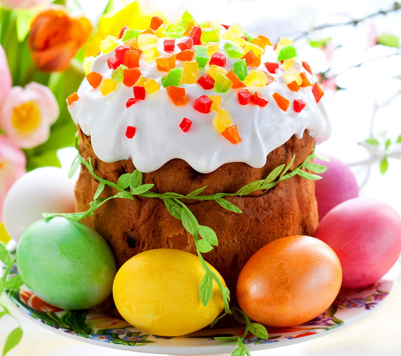Happy Easter, cake, eggs, HD wallpaper