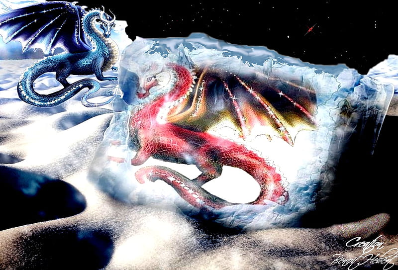 DRAGON ICE, couleur, dragon, winter, 2012, HD wallpaper