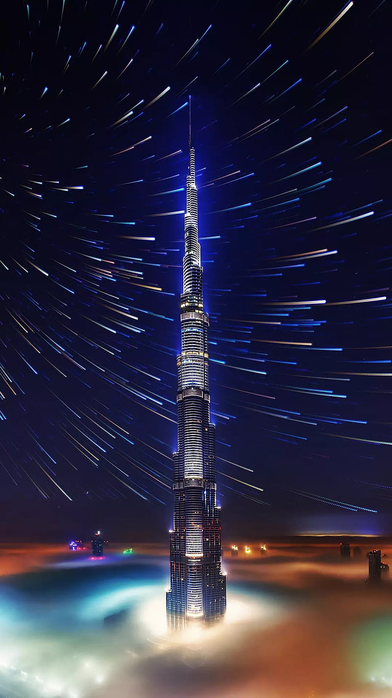 Burj Khalifa, building, city, dubai, galaxy, light, night, s7, s8, stars,  tower, HD phone wallpaper | Peakpx