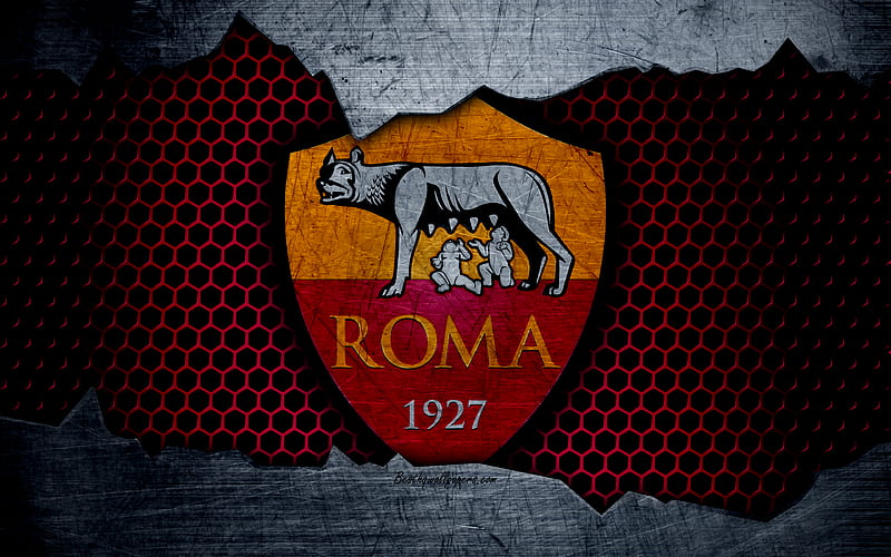 Roma art, Serie A, soccer, logo, football club, AS Roma, metal texture, HD wallpaper