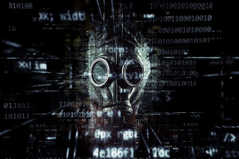 binary code, gas mask, hacking, programming, Technology, HD wallpaper
