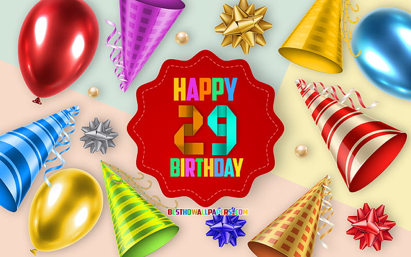 Happy 29 Years Birtay, Greeting Card, Birtay Balloon Background, creative art, Happy 29th birtay, silk bows, 29th Birtay, Birtay Party Background, Happy Birtay, HD wallpaper