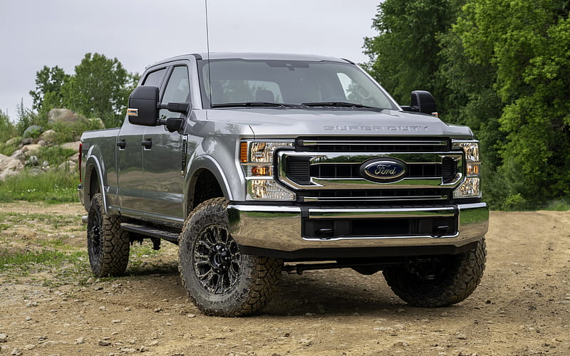 Ford F-350 Super Duty, 2019, front view, exterior, gray pickup truck, new gray F-350, american cars, Ford, HD wallpaper