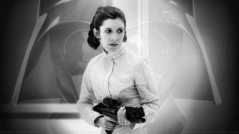 Carrie Fisher Princess Leia XLIV DV, princess leia, celebrities, actrice, people, carrie fisher, black and white, HD wallpaper