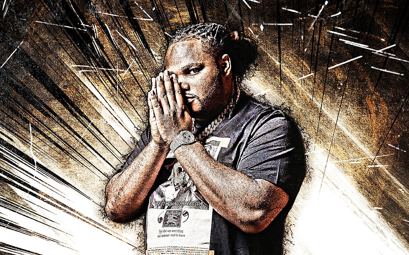 Tee Grizzley, grunge art, american rapper, music stars, creative, Terry Sanchez Wallace Jr, brown abstract rays, american celebrity, Tee Grizzley, HD wallpaper