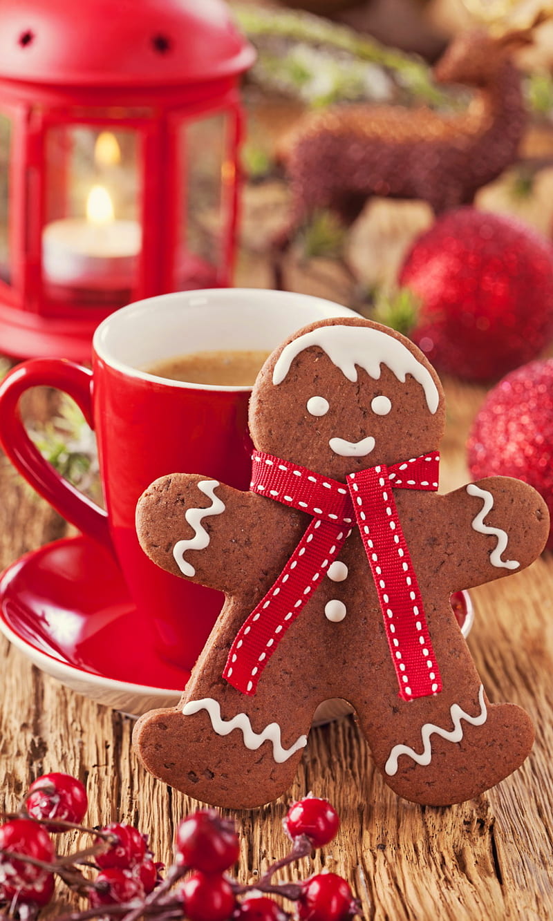 Christmas Cookies, decor, gingerbread, light, red, season, xmas, HD phone wallpaper