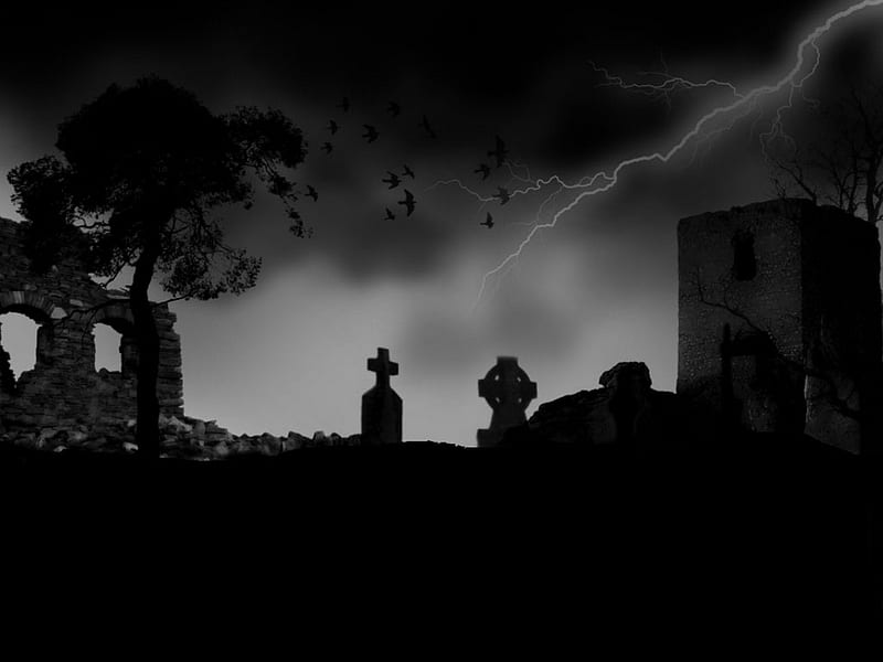 The night cemetery, lighting, cemetery, gothic, spooky, horror, night, HD wallpaper