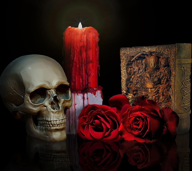 Rose Skull, abstract, flame, flower, HD wallpaper