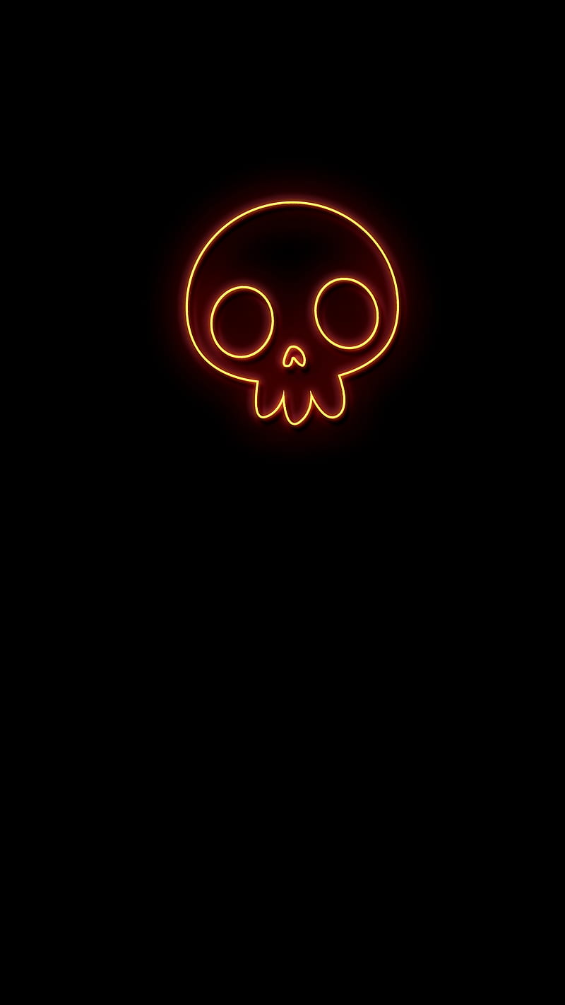 little neon skull , 31 October, amoled, autumn, black, dark, halloween, scary, HD phone wallpaper