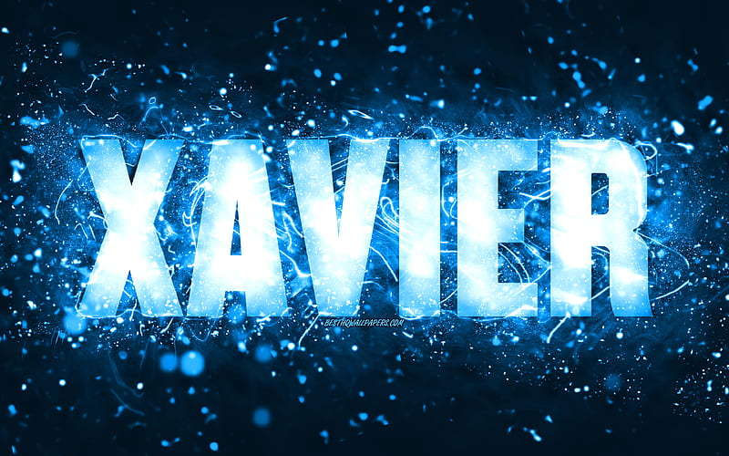 Happy Birtay Xavier, blue neon lights, Xavier name, creative, Xavier Happy Birtay, Xavier Birtay, popular american male names, with Xavier name, Xavier, HD wallpaper