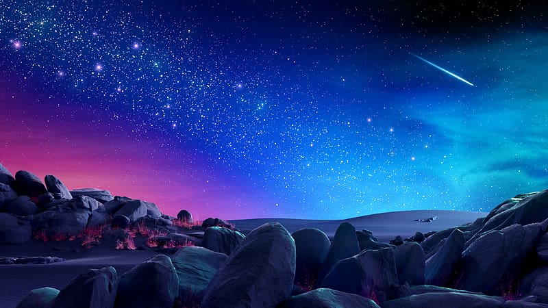 Shooting Star Night, landscape, sky, stars, nature, space, HD wallpaper