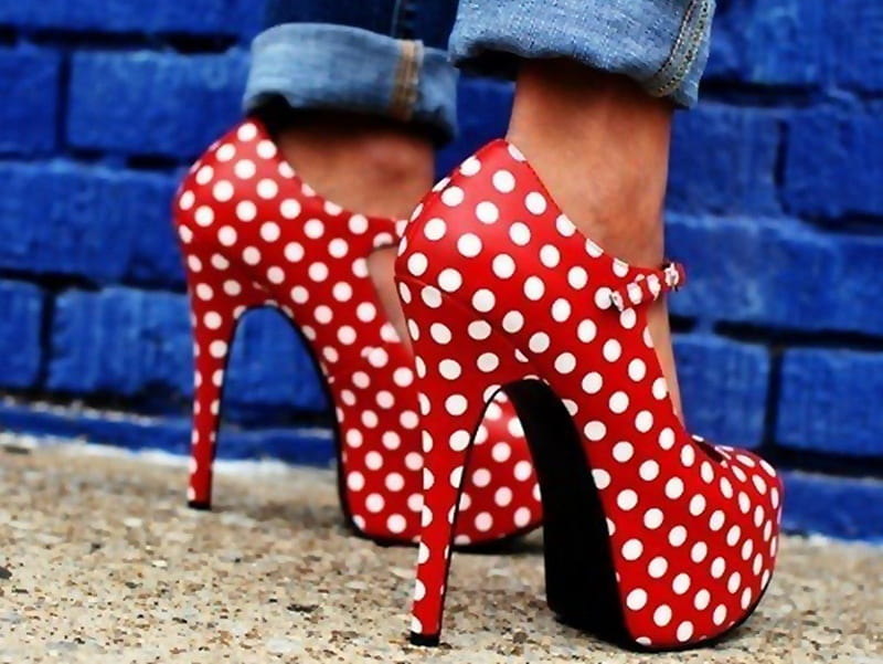 Red Polka Heels, polka, red, heels, stilettos, HD wallpaper