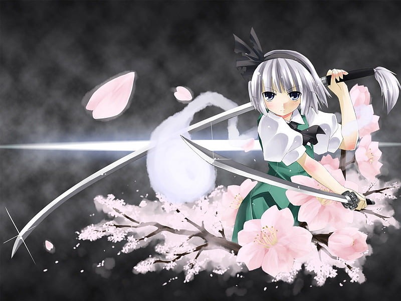 swords beuty, flovers, cute, becgraund, warior girl, HD wallpaper