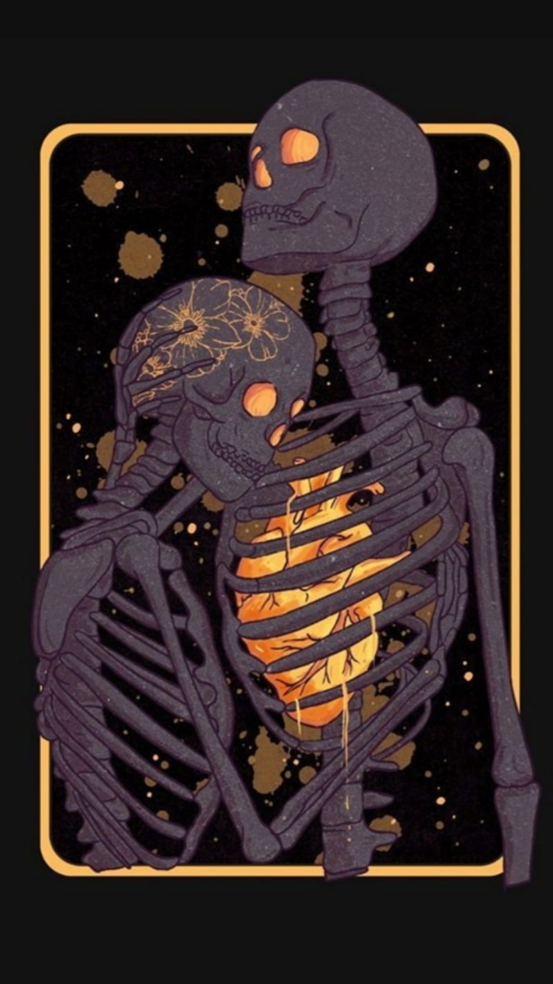 Everlasting love, asthetic, dark, dark love, heart, skeleton, skull, HD phone wallpaper