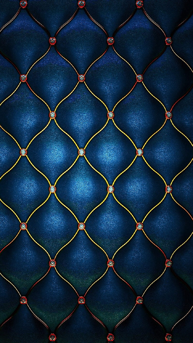 Luxury pattern, leather, gold, blue, button, padded, HD phone wallpaper