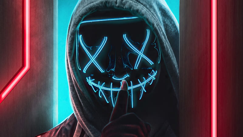 Ssh Mask Glowing Boy , mask, neon, artist, artwork, digital-art, HD wallpaper