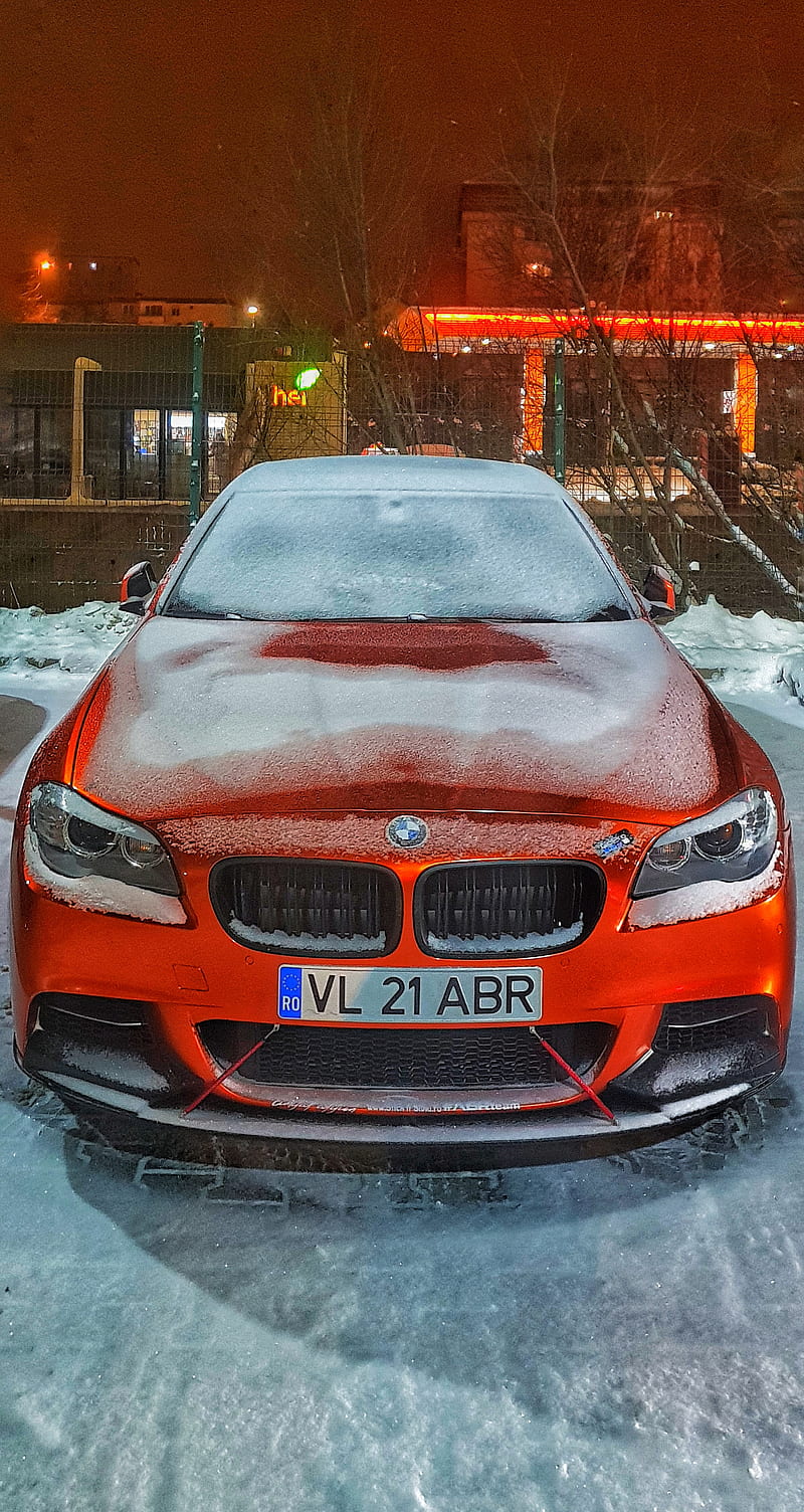 BMW F10 ABR Winter , abrteam, xdrive, m5look, 530xd, orange, tuning, paprika orange, HD phone wallpaper
