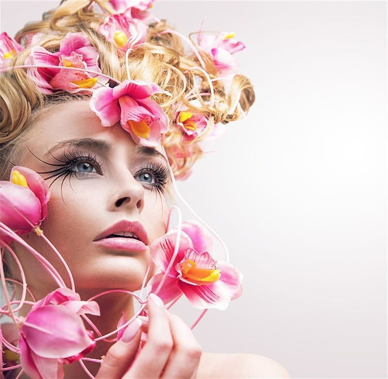 Spring woman, Model, Wreath, Makeup, Eyelash, HD wallpaper | Peakpx