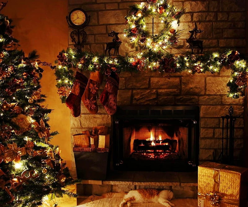 Christmas Fireplace, christmas, fireplace, holiday, HD wallpaper
