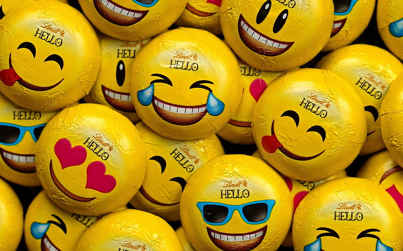 candy emoticons, sweets, emotions, yellow emotion icons, chocolate candies, HD wallpaper