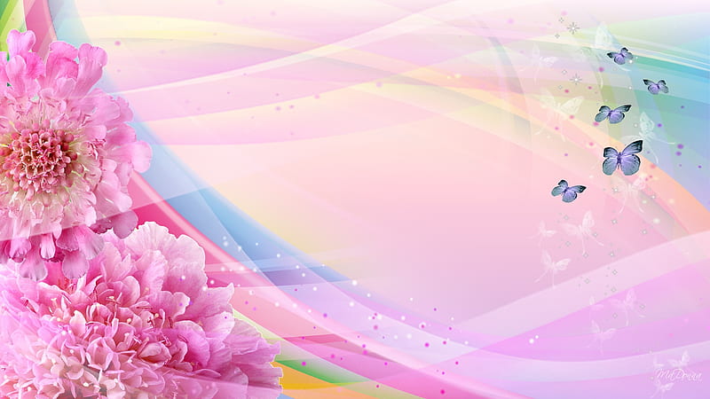 Rainbow Flowers Butterfly, colors, firefox persona, rainbow, silk, butterfly, summer, flowers, shadows, smoke, HD wallpaper