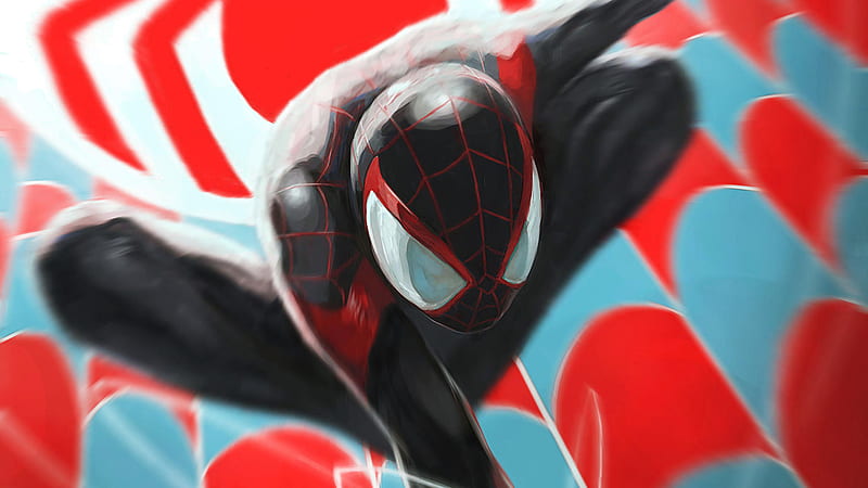 Spiderman Miles Morales Jump, spiderman-into-the-spider-verse, spiderman, superheroes, artwork, artist, digital-art, HD wallpaper