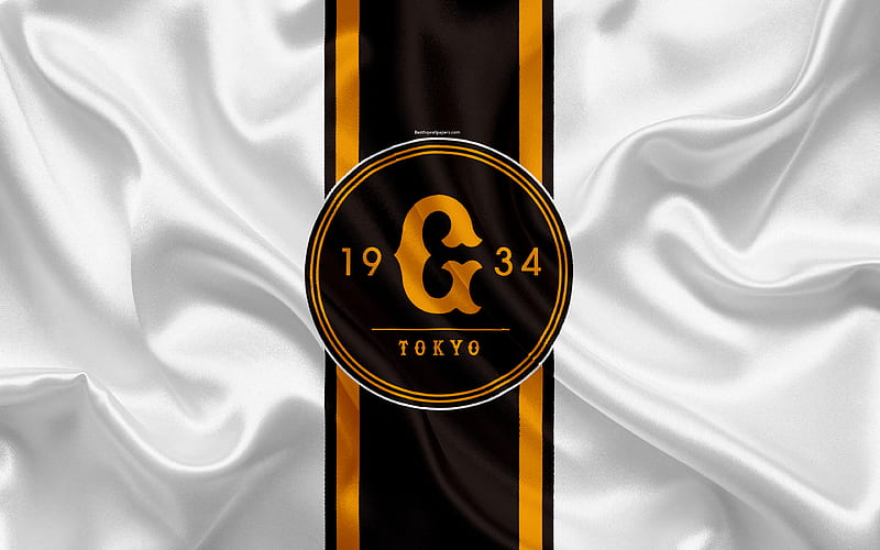 Yomiuri Giants Japanese baseball team, logo, silk texture, NPB, white flag, Tokyo, japan, baseball, Nippon Professional Baseball, HD wallpaper