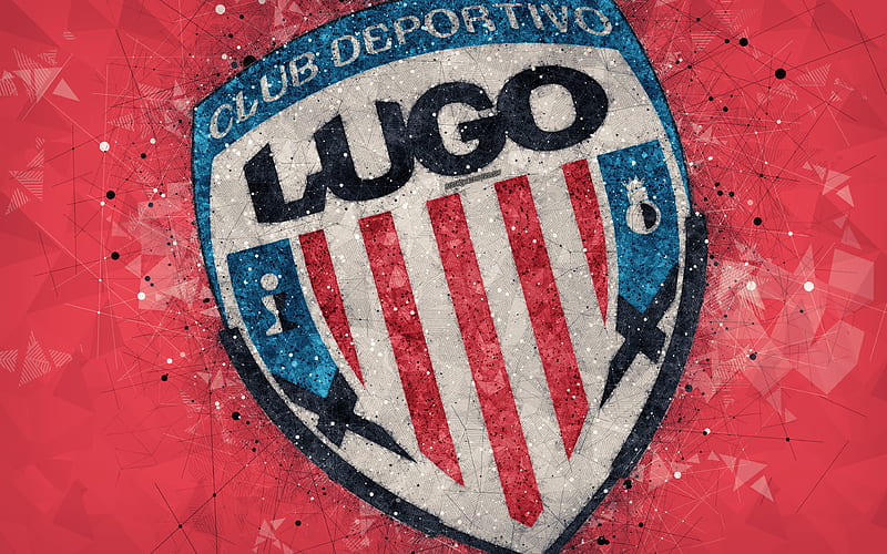 CD Lugo geometric art, logo, red abstract background, Spanish football club, emblem, LaLiga2, Segunda Division B, Lugo, Spain, football, creative art, Club Deportivo Lugo, HD wallpaper