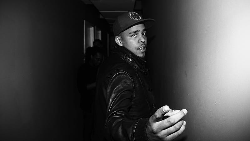 Black And White Of J Cole Wearing Black Dress And Cap Music, HD wallpaper