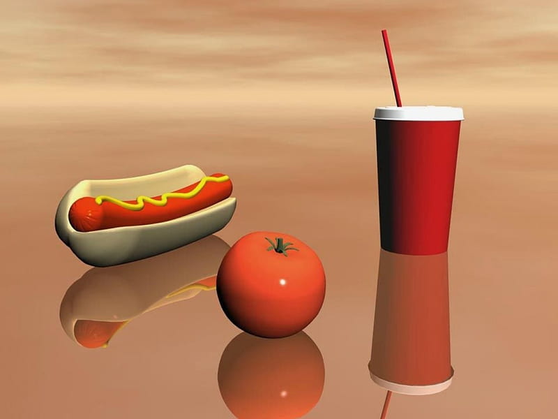 hotdog, drink, tomato, mustard, HD wallpaper