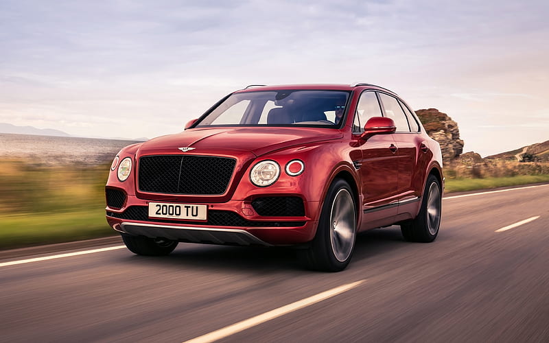 Bentley Bentayga V8, 2018, twin-turbocharged, luxurious red SUV, burgundy Bentayga, Bentley, HD wallpaper